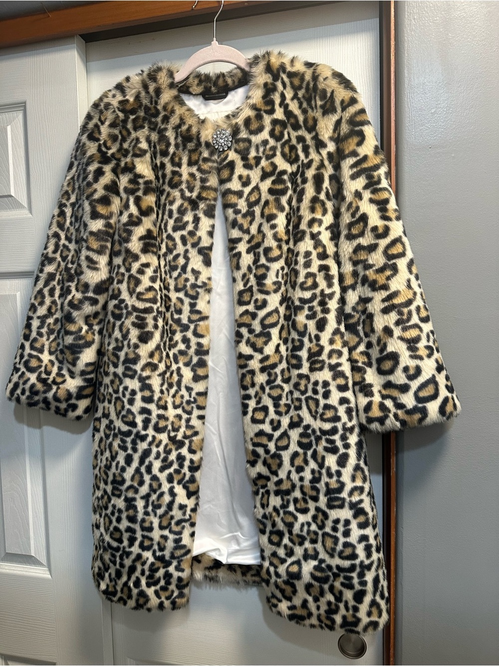 kate spade Leopard Print Faux Fur Teddy Coat in Tan, Black & Cream